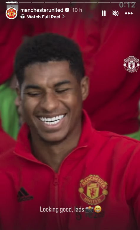 The United players were in good spirits on the shoot but Sancho was absent