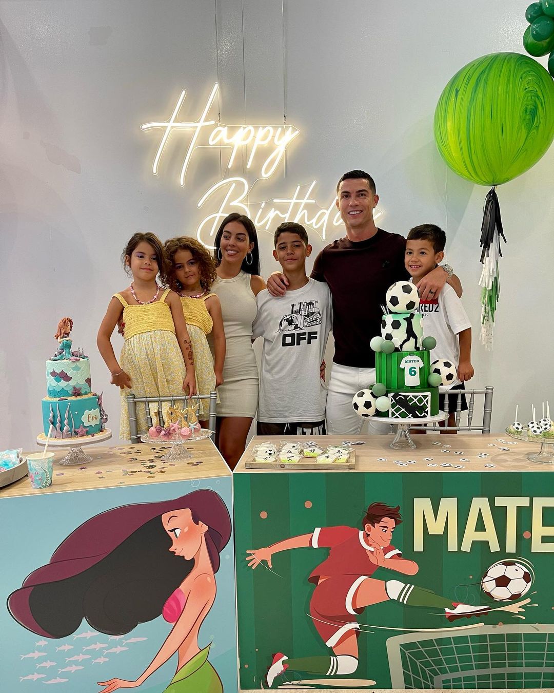 The family hosted a football and mermaid themed party