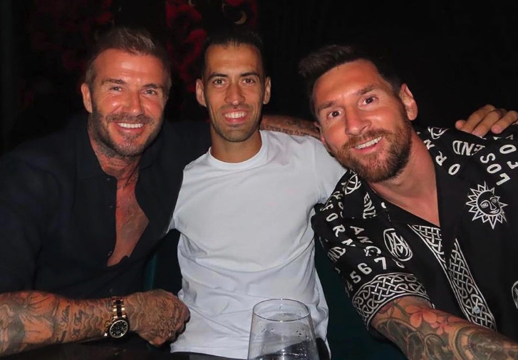 Pals David Beckham and Sergio Busquets have joined Messi for some fine cuisine at trendy Gekko restaurant