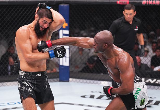 Action from the bout between Kamaru Usman (right) and Khamzat Chimaev at UFC 294 in Abu Dhabi