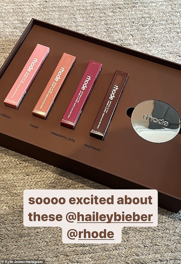 Friend support: Kylie shared a snap of Rhodes' new lipsticks.