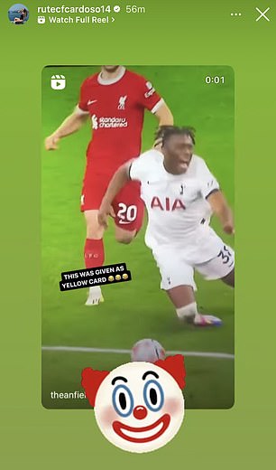 She shared a video of Jota's foul on Destiny Udogie with a clown emoji