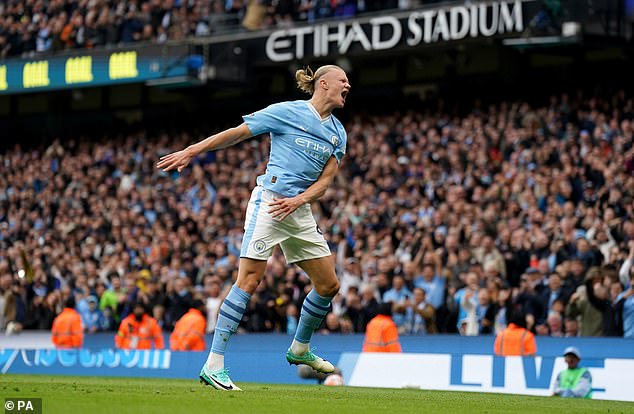 Haaland celebrated after ending a rare goal drought of three games in all competitions