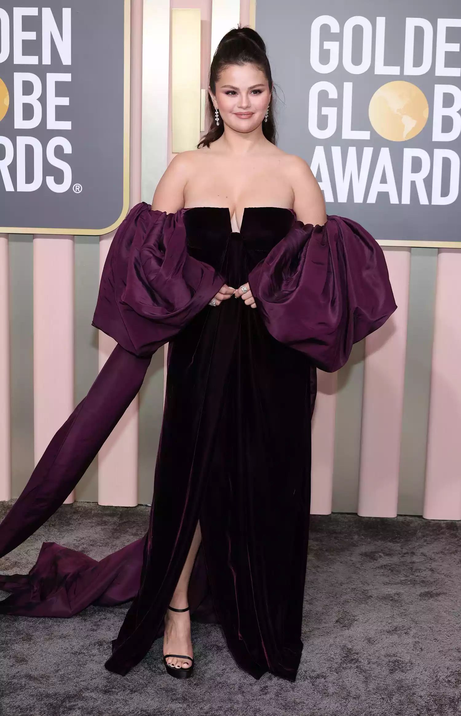 Selena Gomez in Velvet Valentino at the 2023 Golden Globes