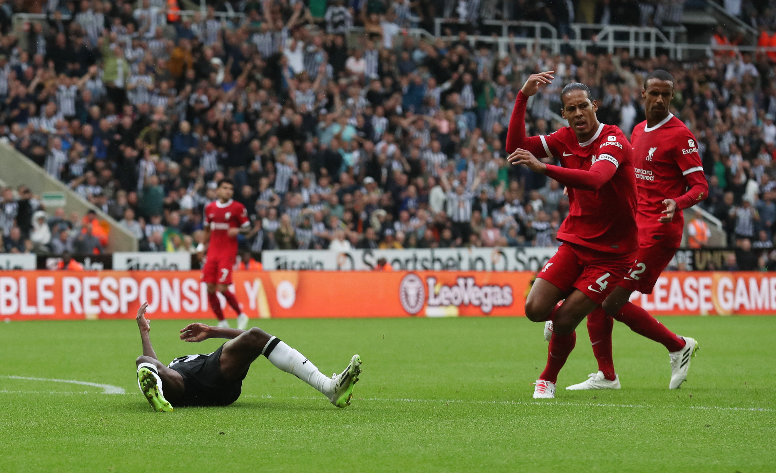 Van Dijk picked up a red card against Newcastle for a tackle on Alexander Isak